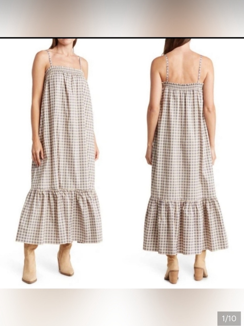 We Wore What Gingham Maxi Dress in Gray and Cream